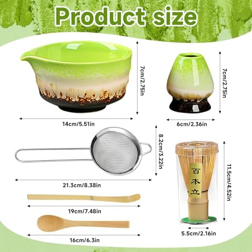 Japanese Matcha Set - Ceremony Tools with Bamboo Whisk Scoop Sifter Bowl Holder
