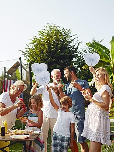 Cosweet 50 Pack White Heart Shaped Folding Fans
