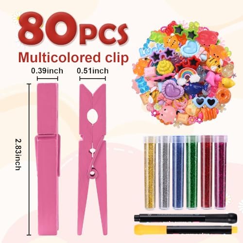 JOICEE 80PCS Wooden Cheer Pins Spirit Clips with Accessories