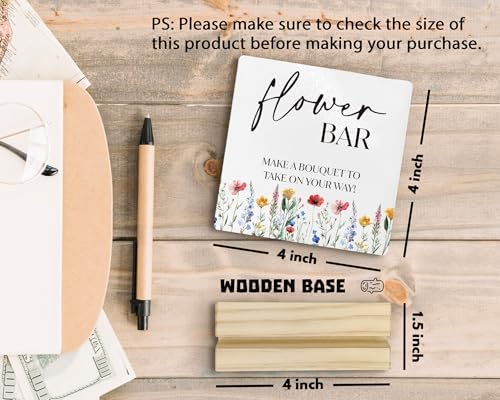 ANIANG Flower Bar Sign 4x4 Inch Wooden Plaque