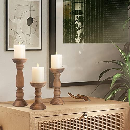 BANOMII Farmhouse Wooden Candle Holder Set of 3