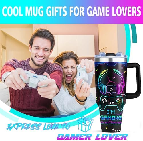 Gaming Mug for Men and Boys 40oz Tumbler with Handle and Straw