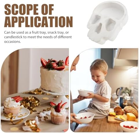 Ciieeo Skull Wood Bowl Candle Holder Halloween Snack Serving Tray Reusable Skeleton Centerpiece