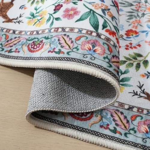 Rugcomf Washable Floral Runner Rug 26x8 Non-Slip Kitchen Entryway Carpet
