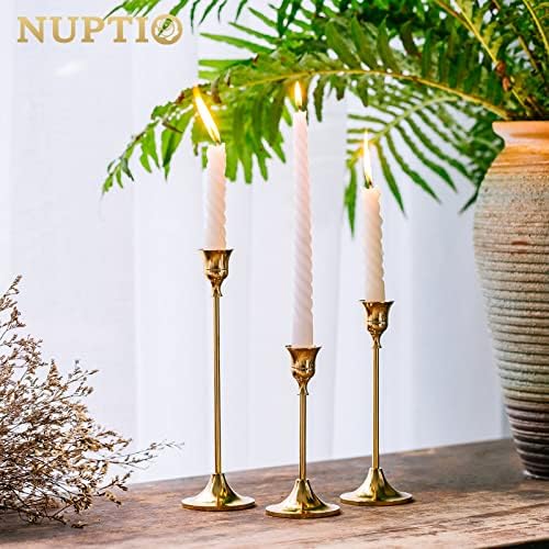 NUPTIO Brass Gold Candlestick Holder Set of 3