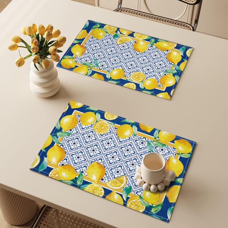 Yellow Lemon Placemat Waterproof Rectangular