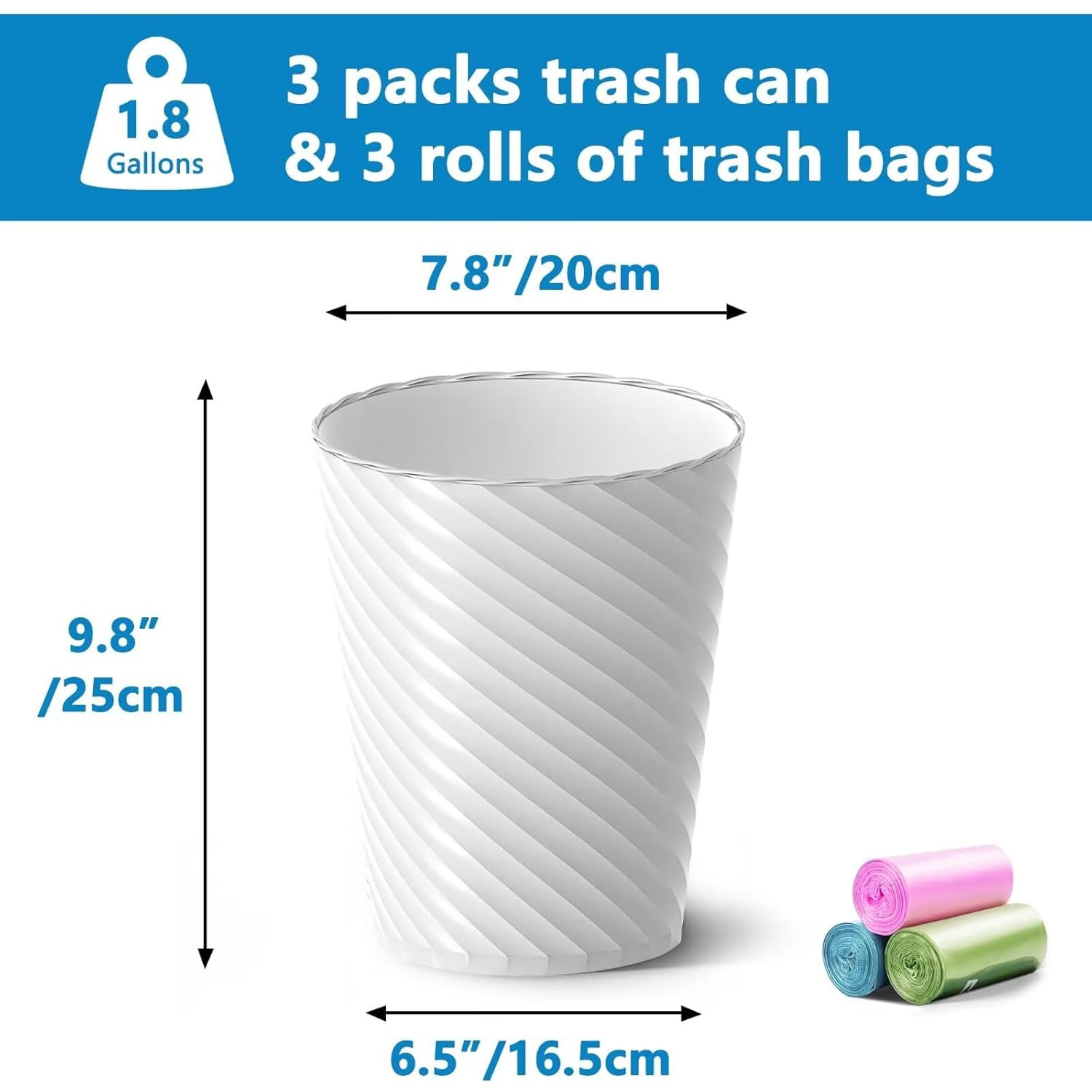 Lysam 3 Pack 18 Gallon Small Trash Can with Bags