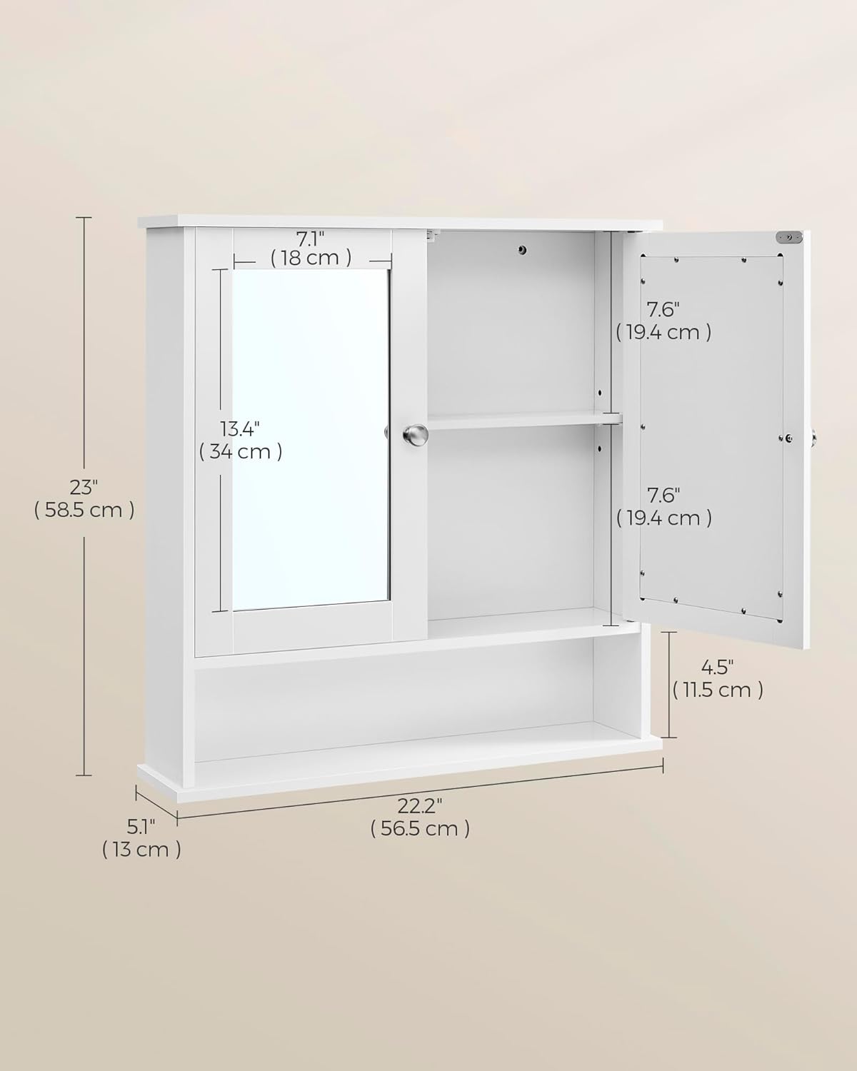 VASAGLE Wall Mounted Bathroom Cabinet with Mirror Doors