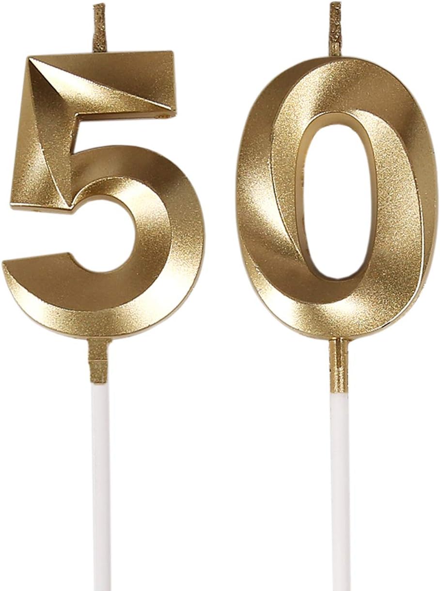 50th Birthday Gold Candles Cake Topper Decorations