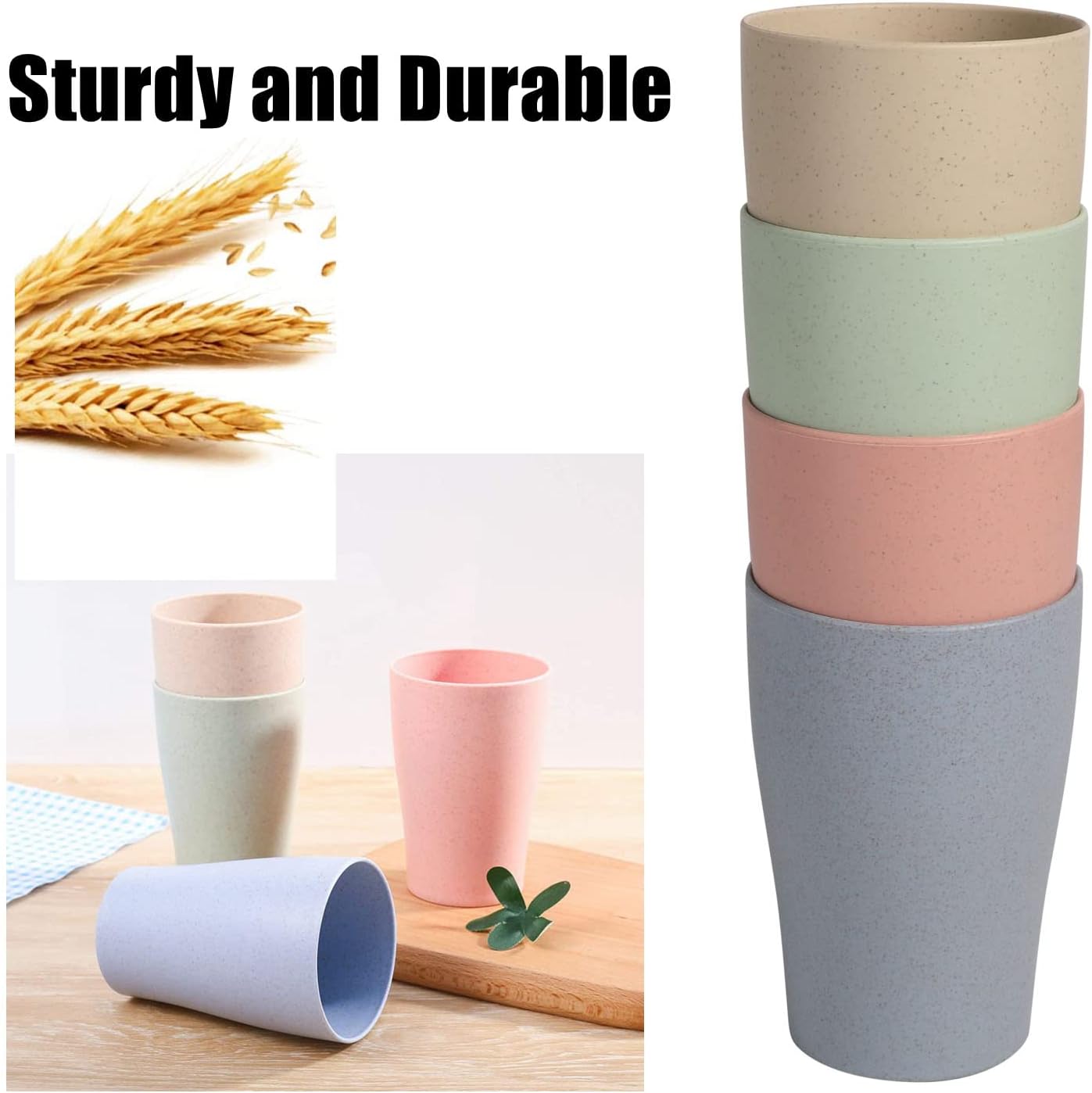 CAMBUY Wheat Straw Cup Set 4 Pc 15Oz Reusable and Unbreakable