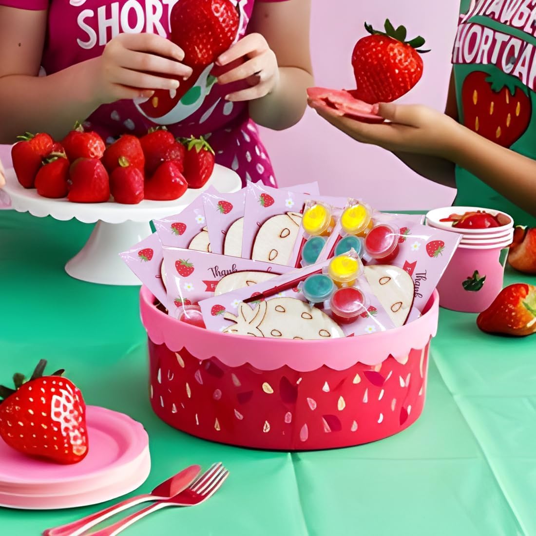 Strawberry Birthday Party Favor Cards with Wood Painting Crafts Bulk