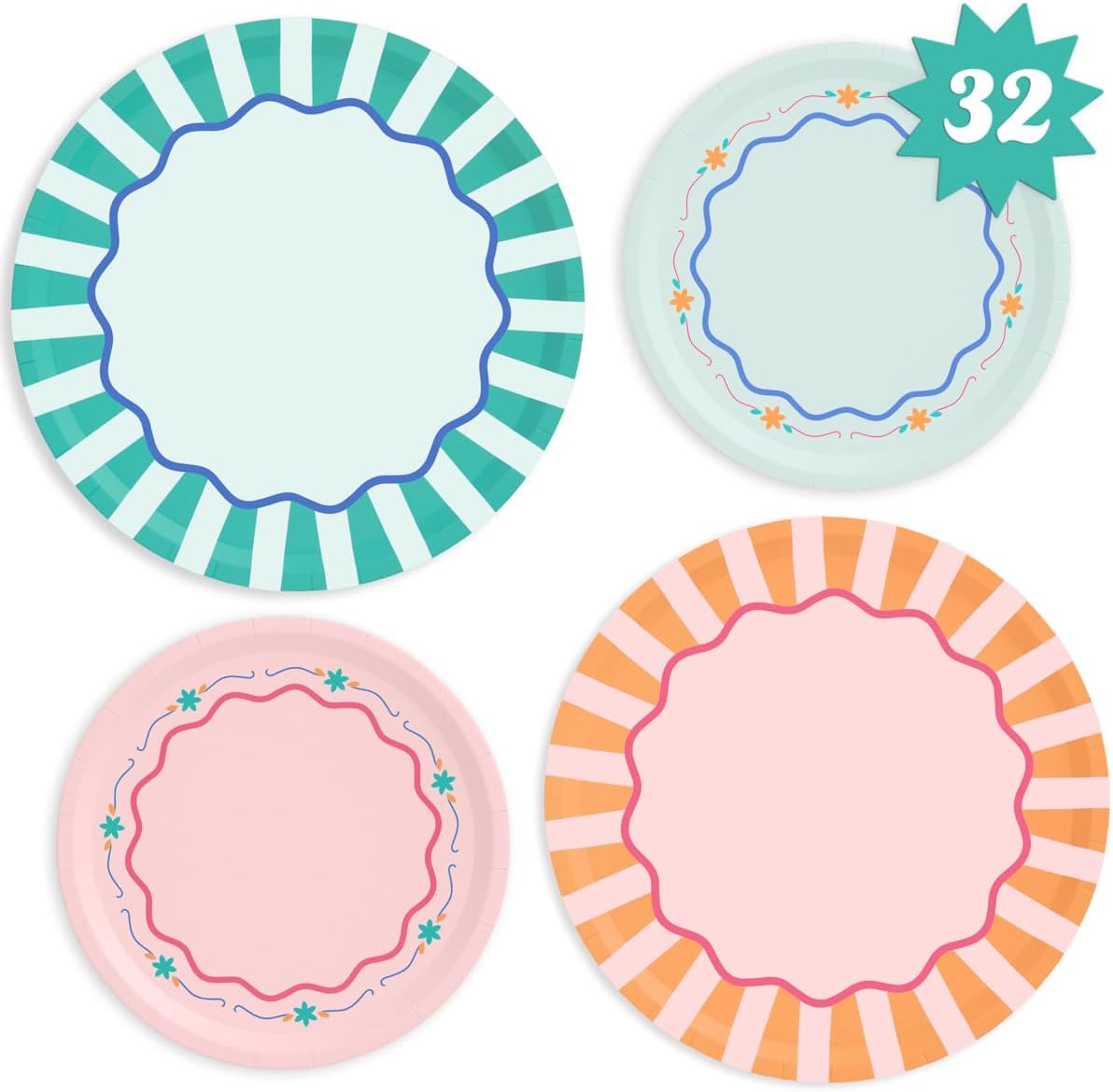 XO Fetti Italian Summer Paper Plates 32pk Mix Sizes