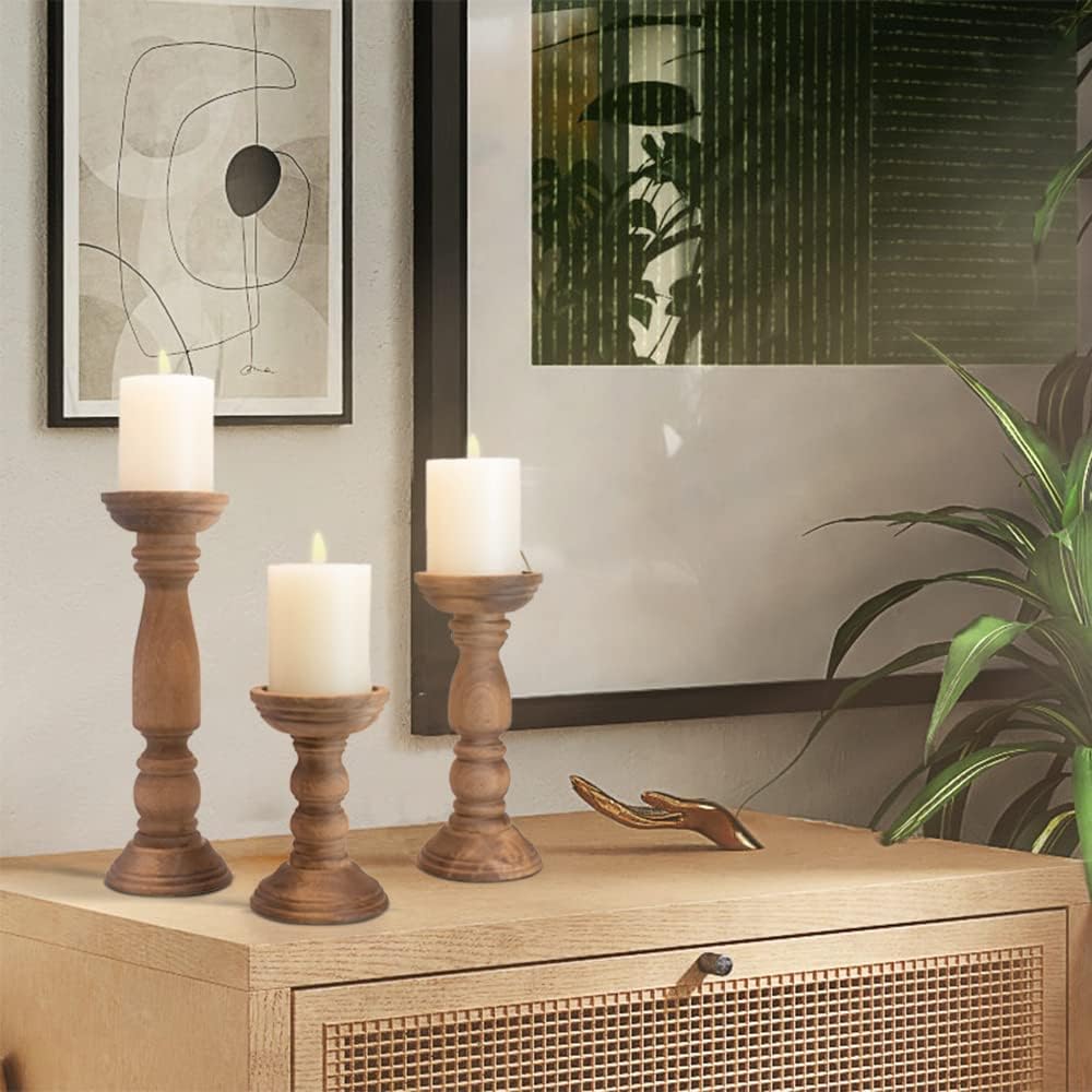 BANOMII Farmhouse Wooden Candle Holder Set of 3