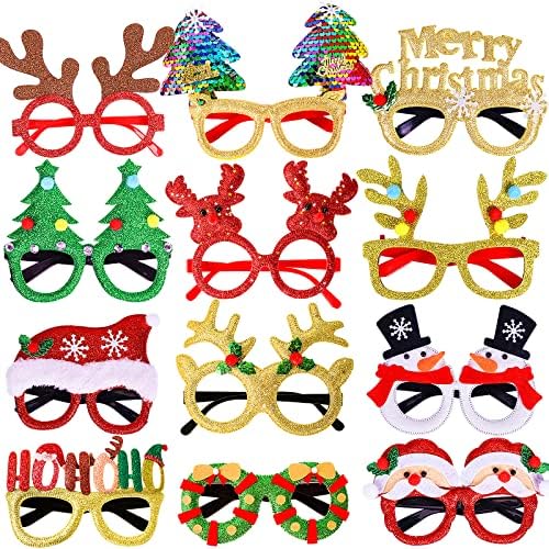 Max Fun 12Pcs Christmas Glitter Party Glasses Frames