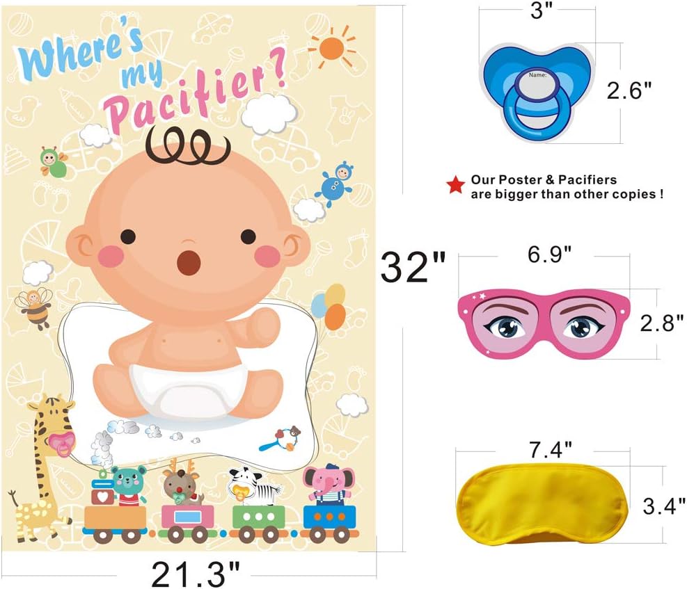 ADJOY Pacifier Pin The Baby Game - Baby Shower Party Favors