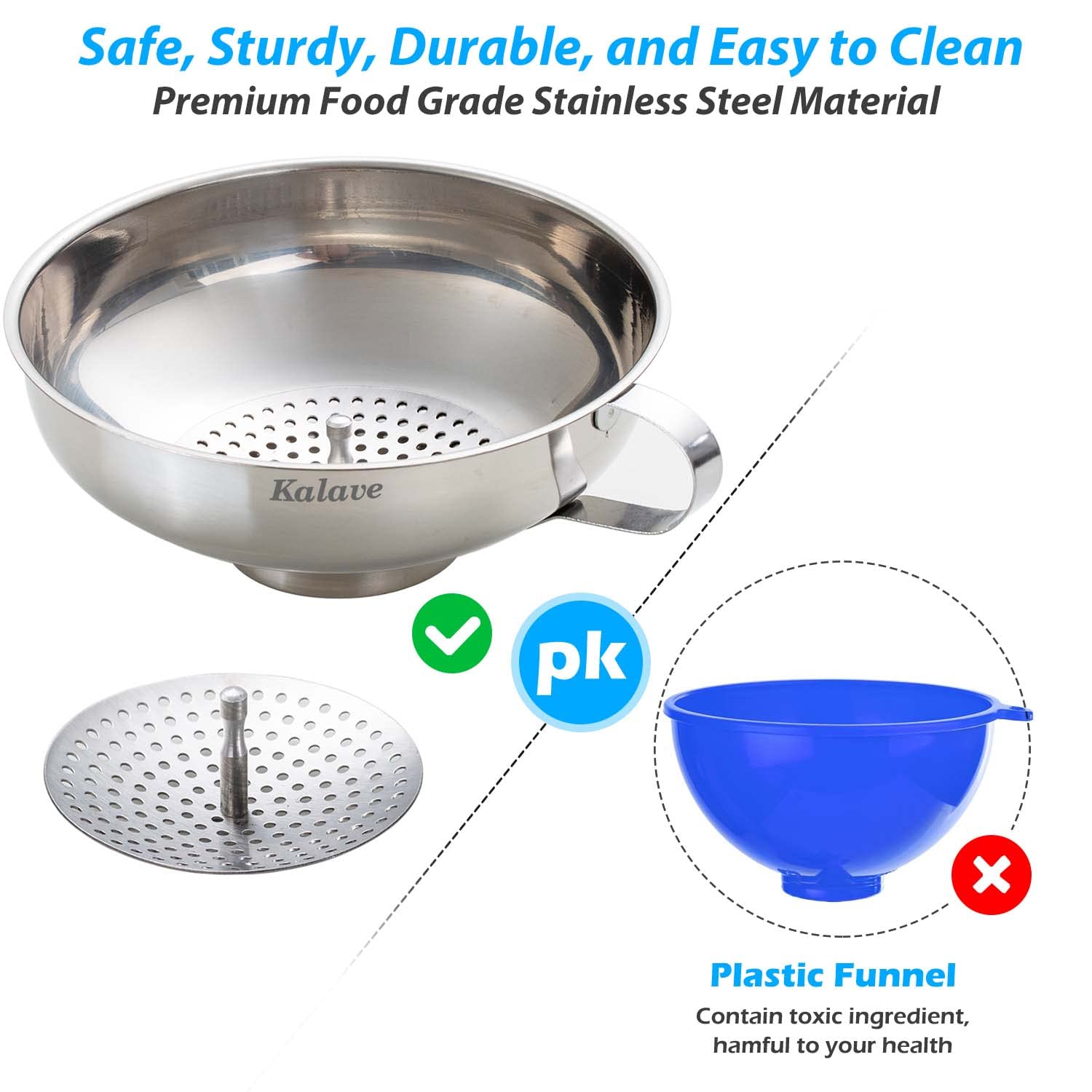 Kalave Canning Funnel Set with Strainer 3 Pack