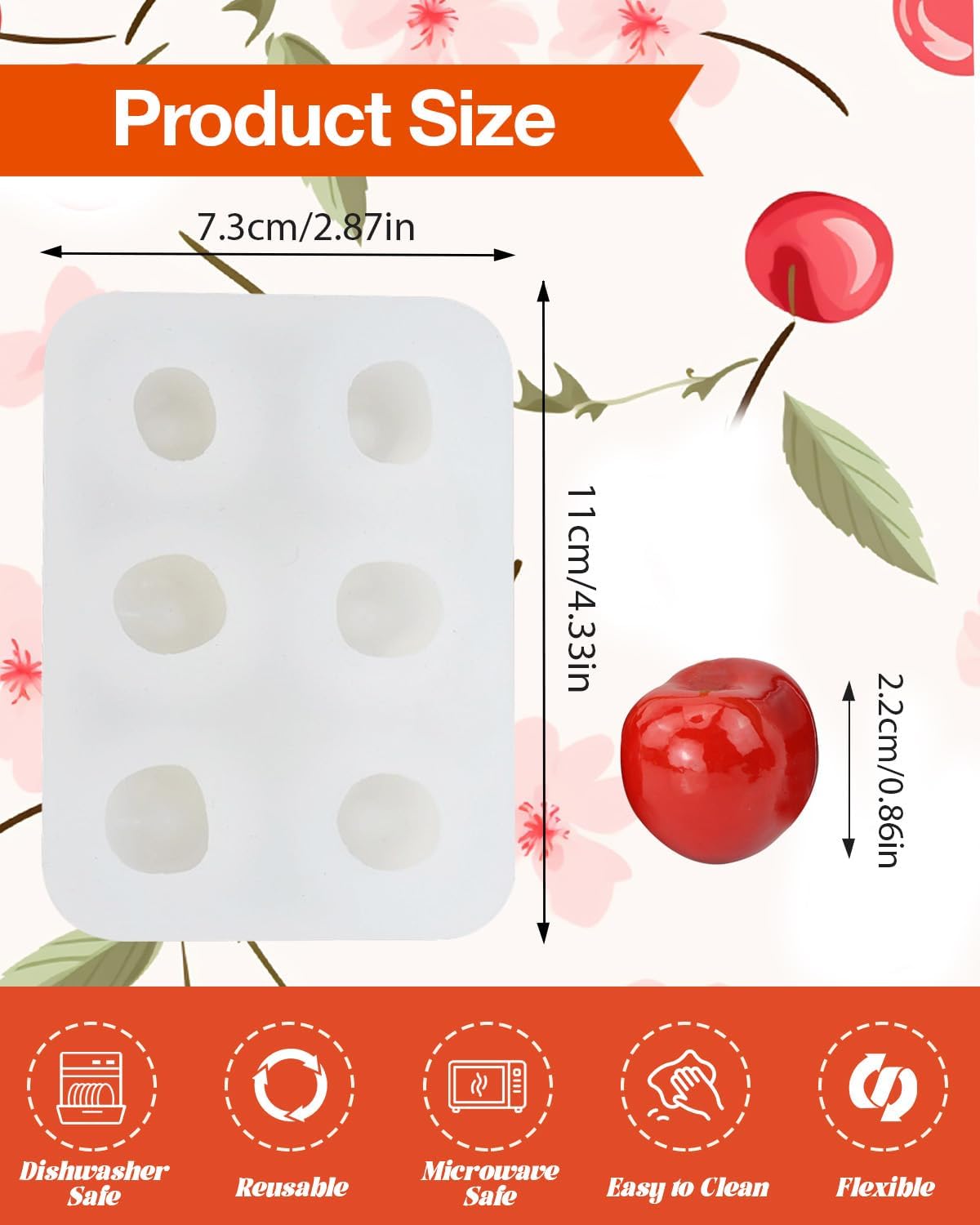 6 Cavity Cherry Silicone Mold for Candy Making