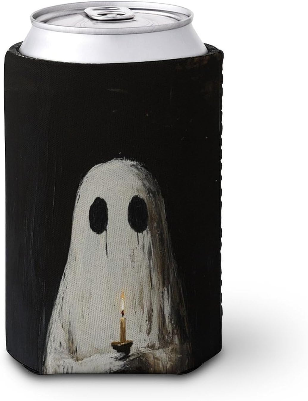 Beer Can Cooler Sleeve Ghost Candle Halloween Insulated Holder