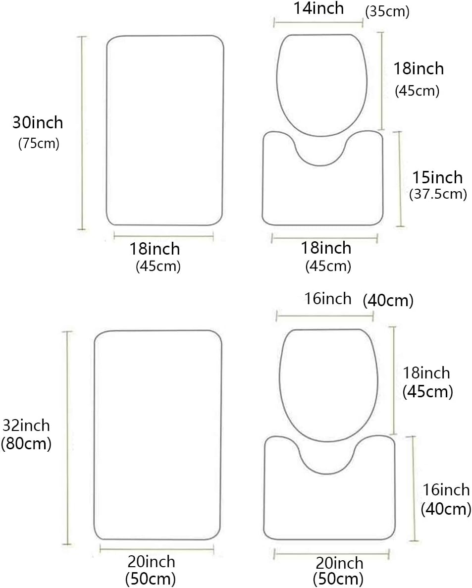 Bathroom Rug Set 3 Piece with Non-Slip Mats