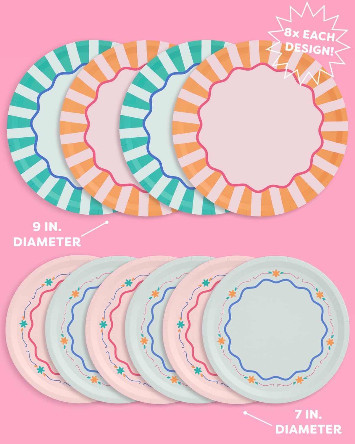 XO Fetti Italian Summer Paper Plates 32pk Mix Sizes