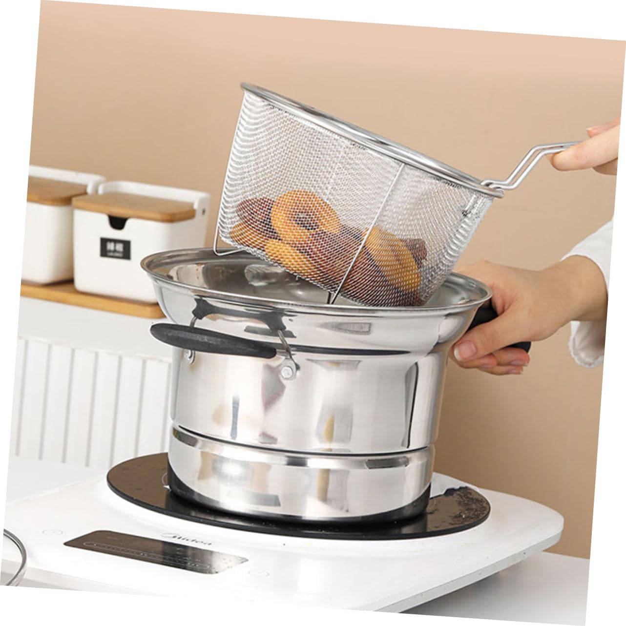 Stainless Steel Deep Fryer Pot with Handle and Lid