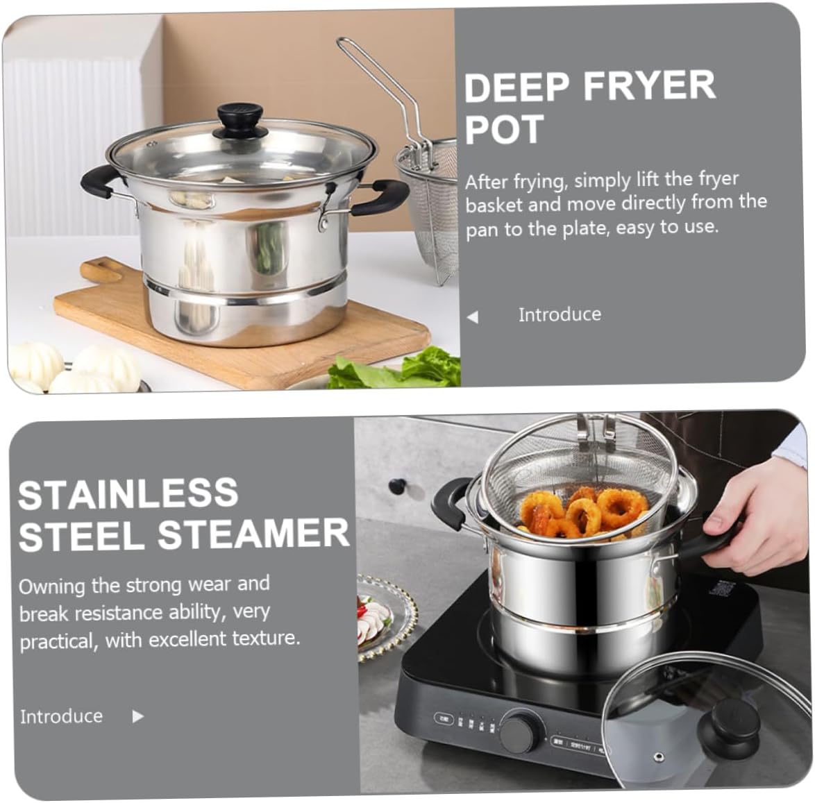 Stainless Steel Deep Fryer Pot with Handle and Lid