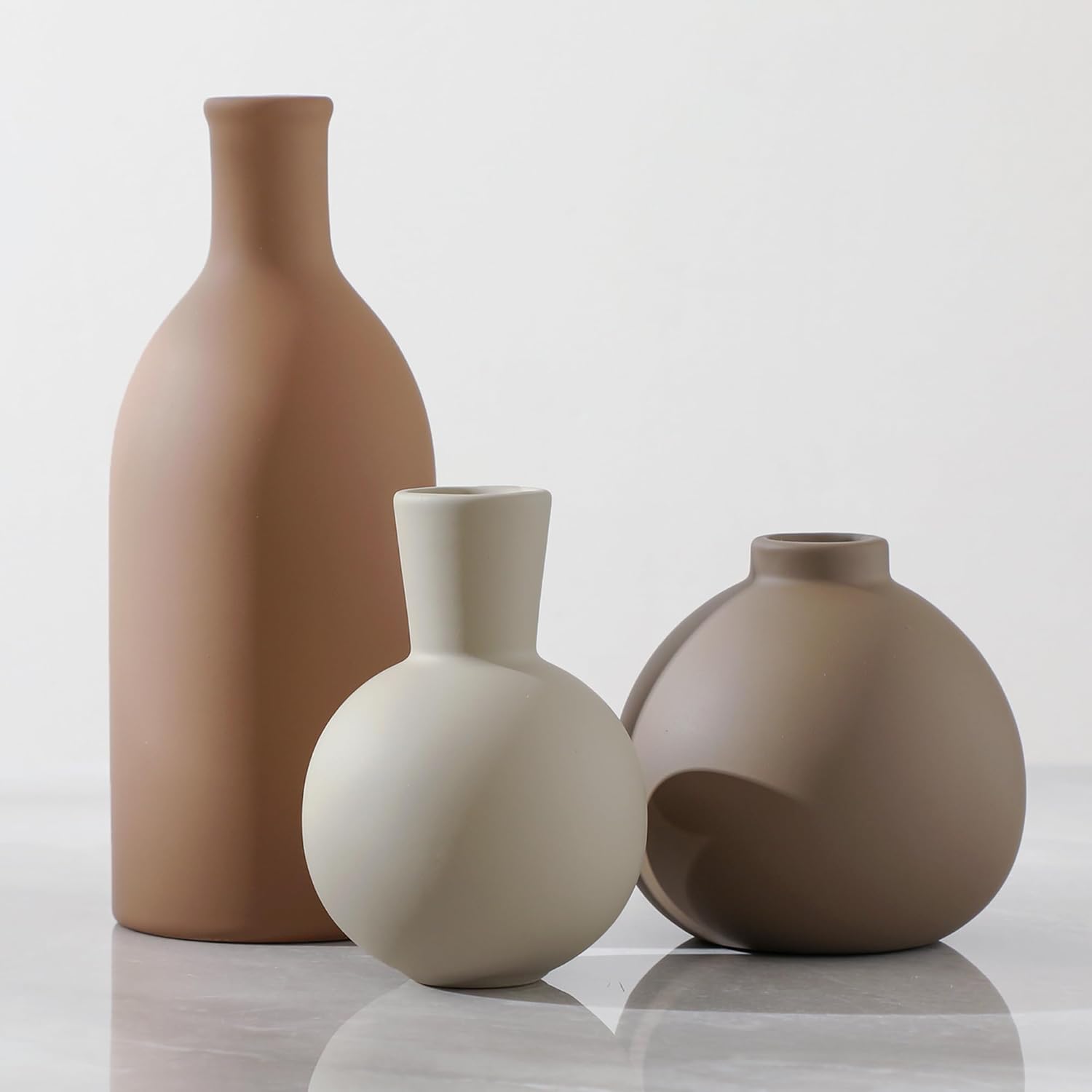 Ceramic Vase Set of 3 Brown Rustic Farmhouse Decor