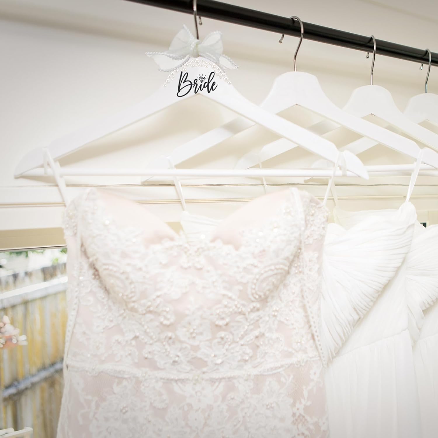 Yuntau Bride Wedding Dress Hanger with Pearl Ribbon Bow