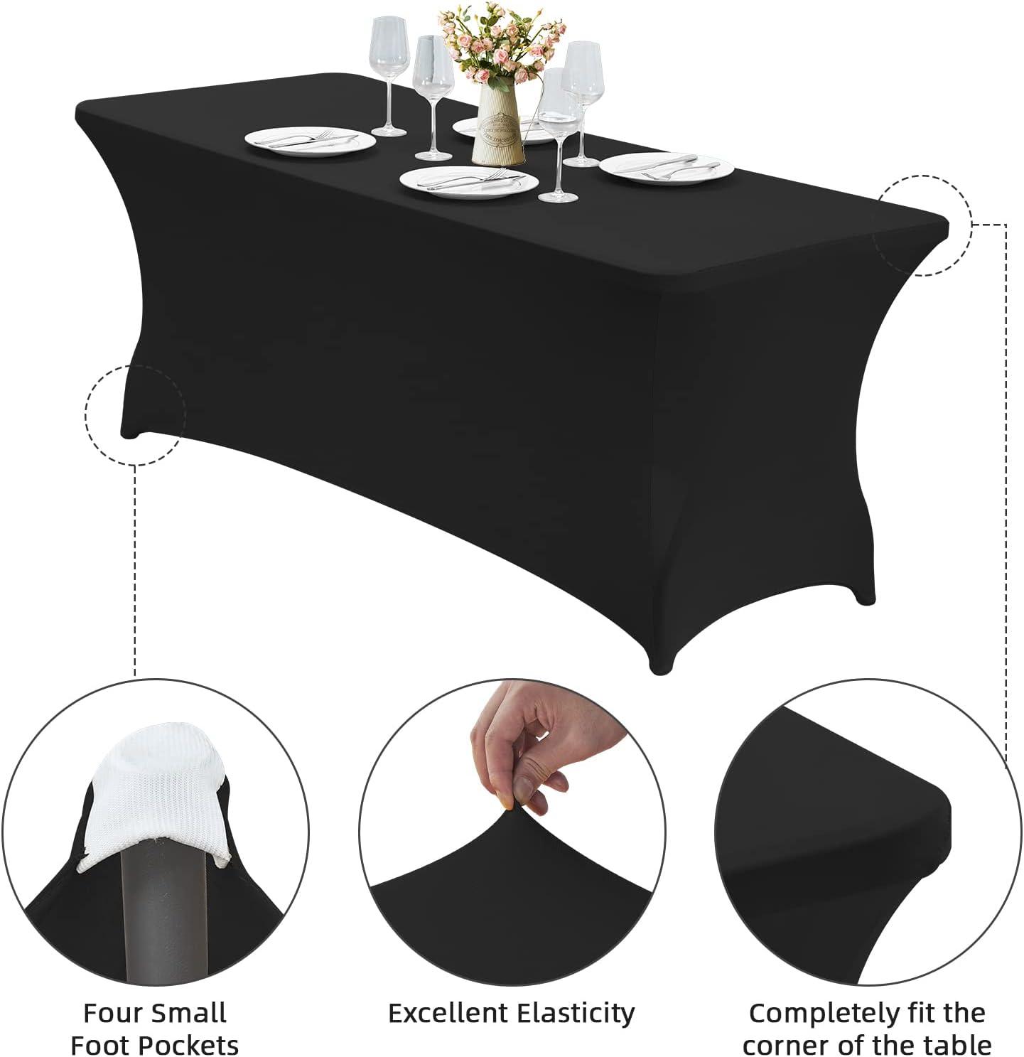CWK 6FT Waterproof Stretch Spandex Table Cover Black