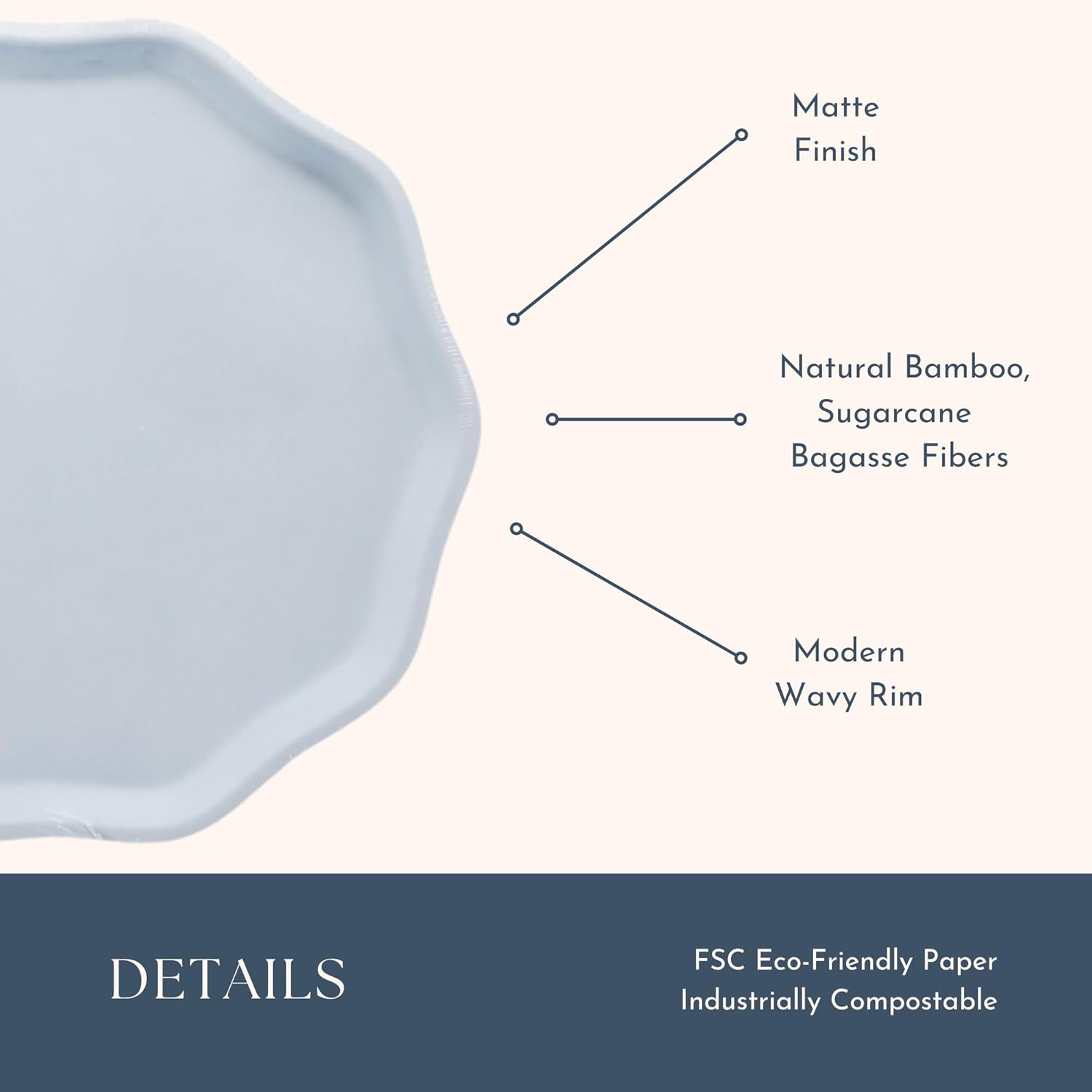 Bonjour Fete Sky Blue Compostable Dinner Plates Pack of 8