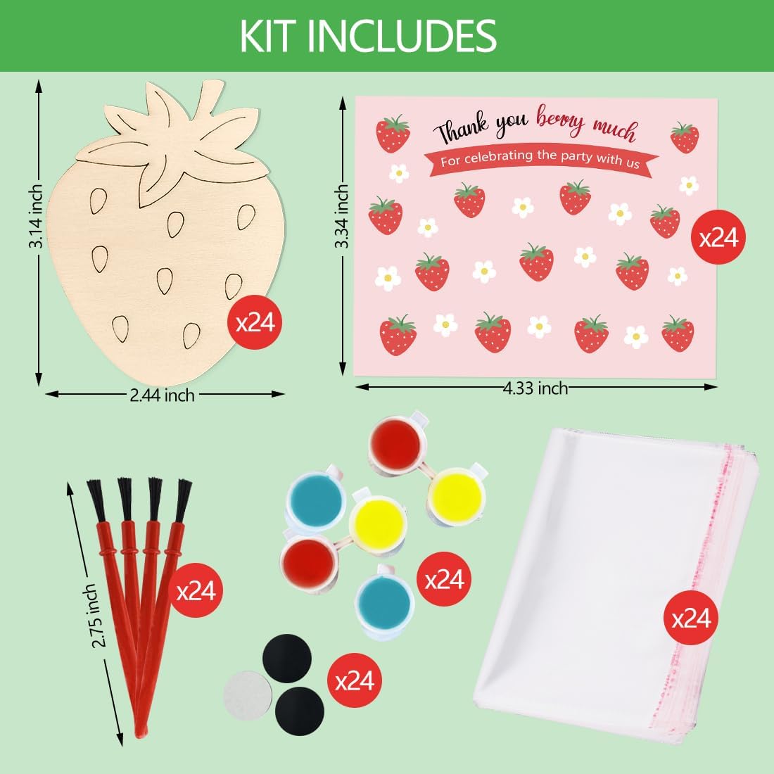 Strawberry Birthday Party Favor Cards with Wood Painting Crafts Bulk