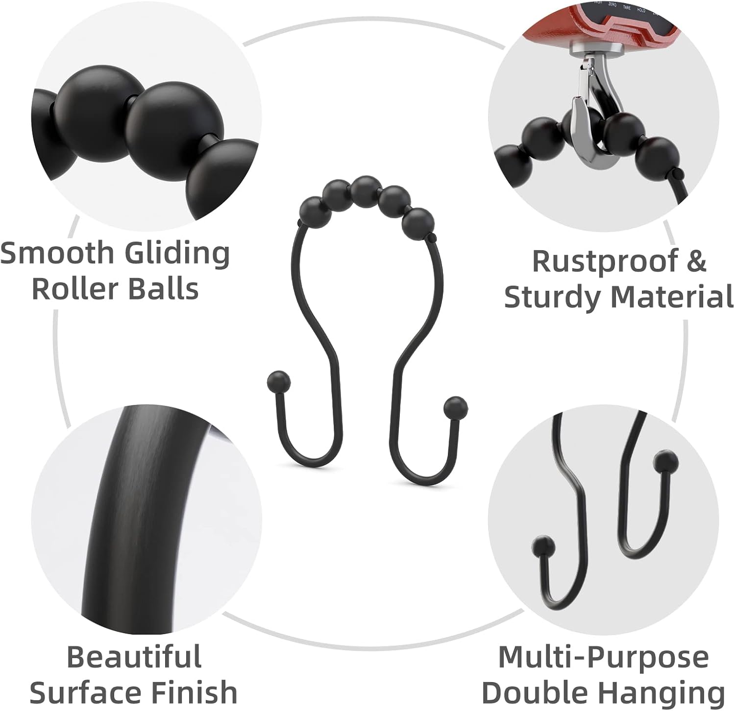 Double Shower Hooks for Curtain Liner and Curtain