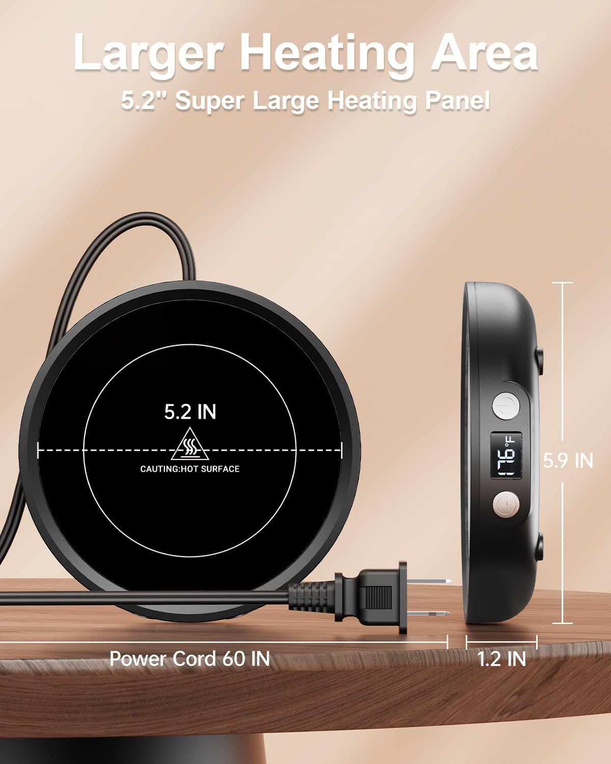 SWEETFULL Mug Warmer with 3 Temp Settings and 4H Safety Timer - Black