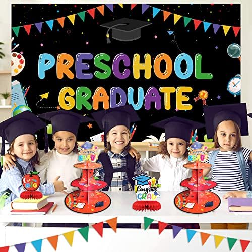 Kindergarten Graduation Cupcake Stand - 3 Tier Cardboard Dessert Tower with Congrats Grad Topper