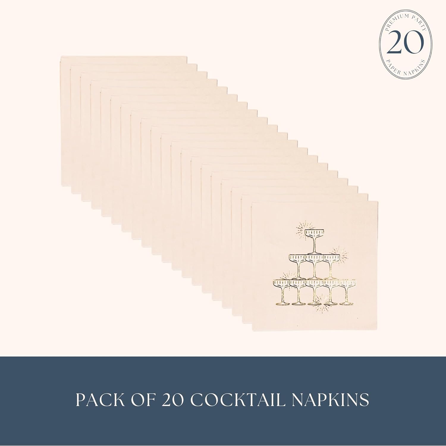 Champagne Tower Cocktail Napkins 5 Inch Folded 20 Pack