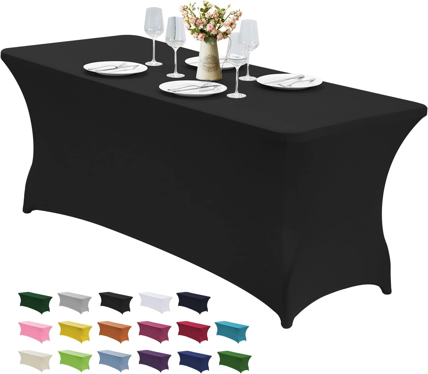 CWK 6FT Waterproof Stretch Spandex Table Cover Black