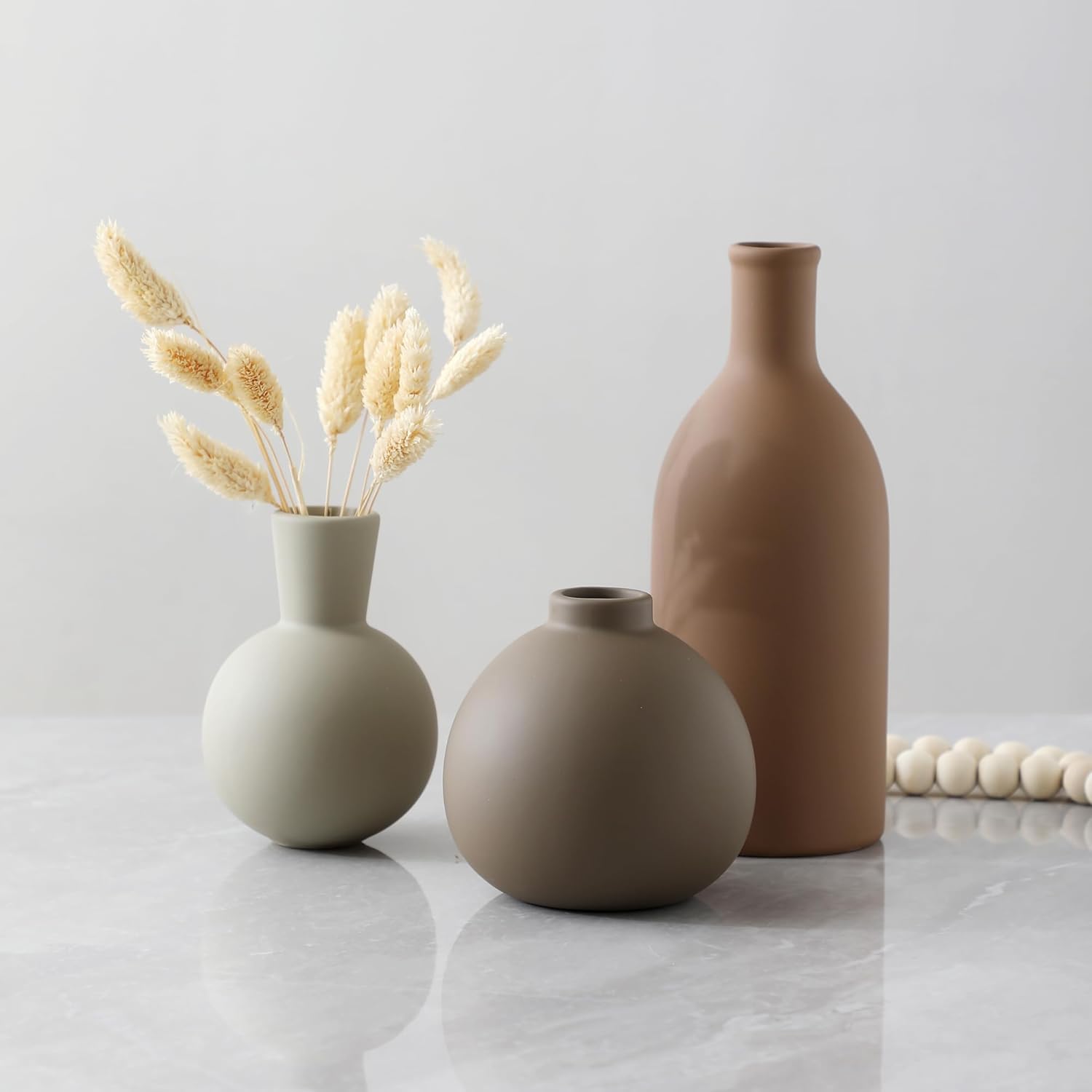 Ceramic Vase Set of 3 Brown Rustic Farmhouse Decor