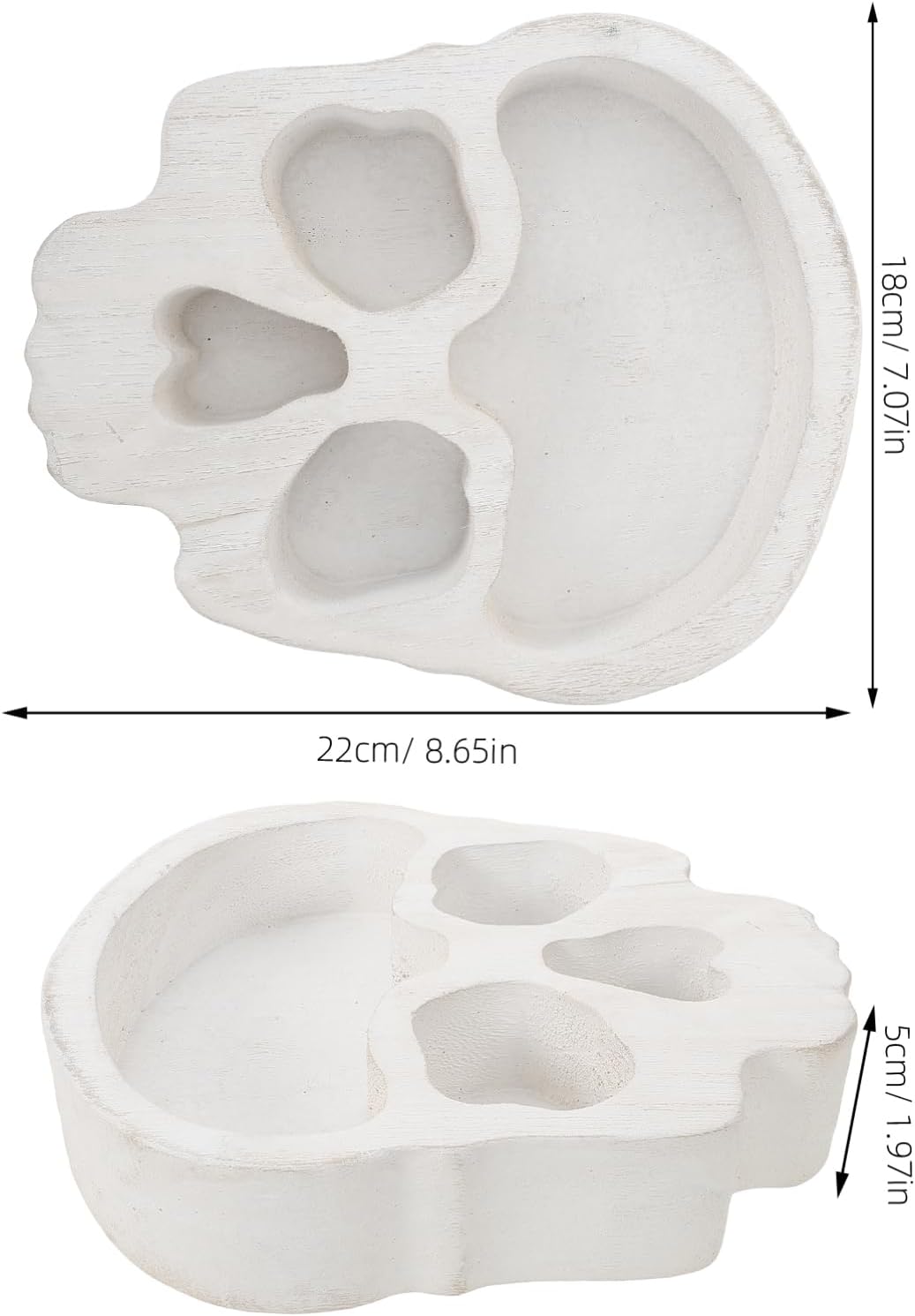Ciieeo Skull Wood Bowl Candle Holder Halloween Snack Serving Tray Reusable Skeleton Centerpiece