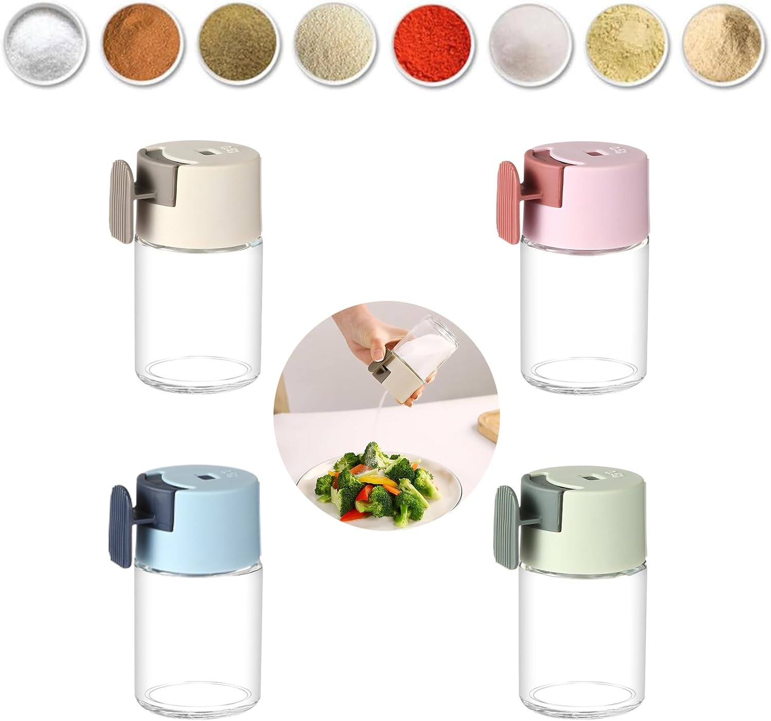Set of 4 Mini Salt Shakers with Press Mechanism