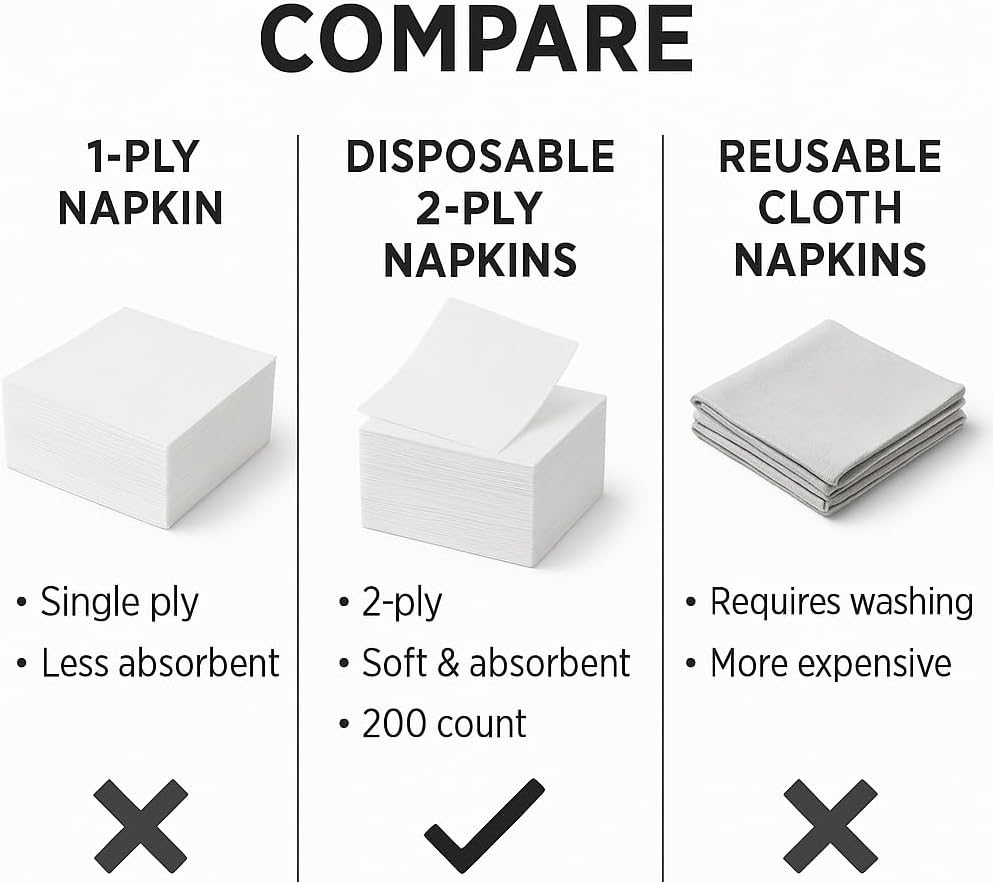 White Cocktail Napkins 200 Count 2-Ply Soft Absorbent