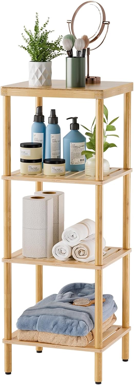 AmazerBath Bamboo 4-Tier Shelf Space Saver for Bathroom Kitchen Living Room
