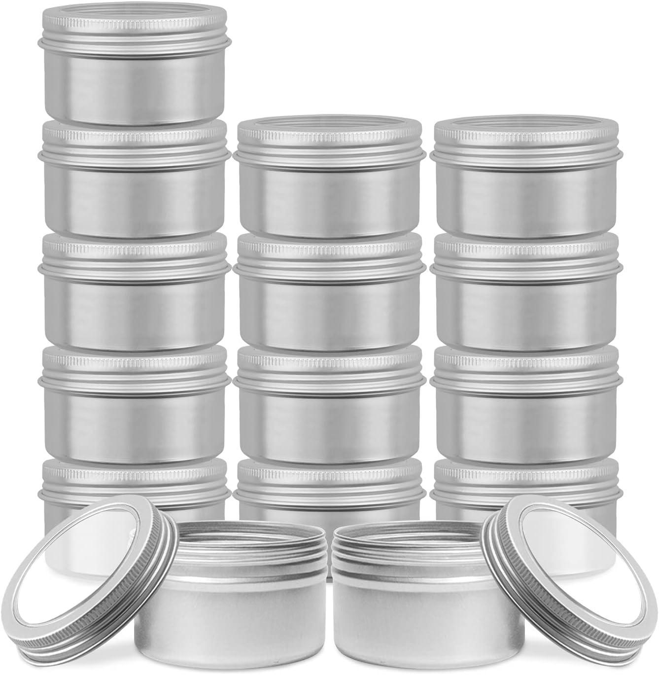 15 Pack 4oz Aluminum Round Tins with Clear Tops
