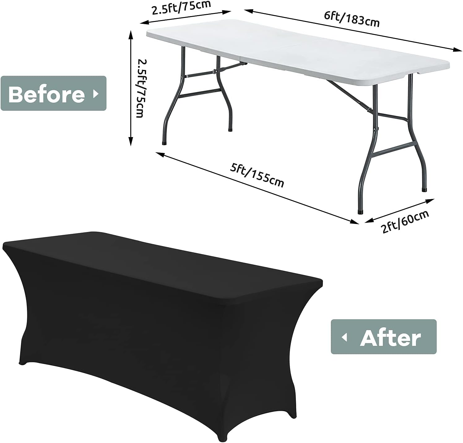 CWK 6FT Waterproof Stretch Spandex Table Cover Black