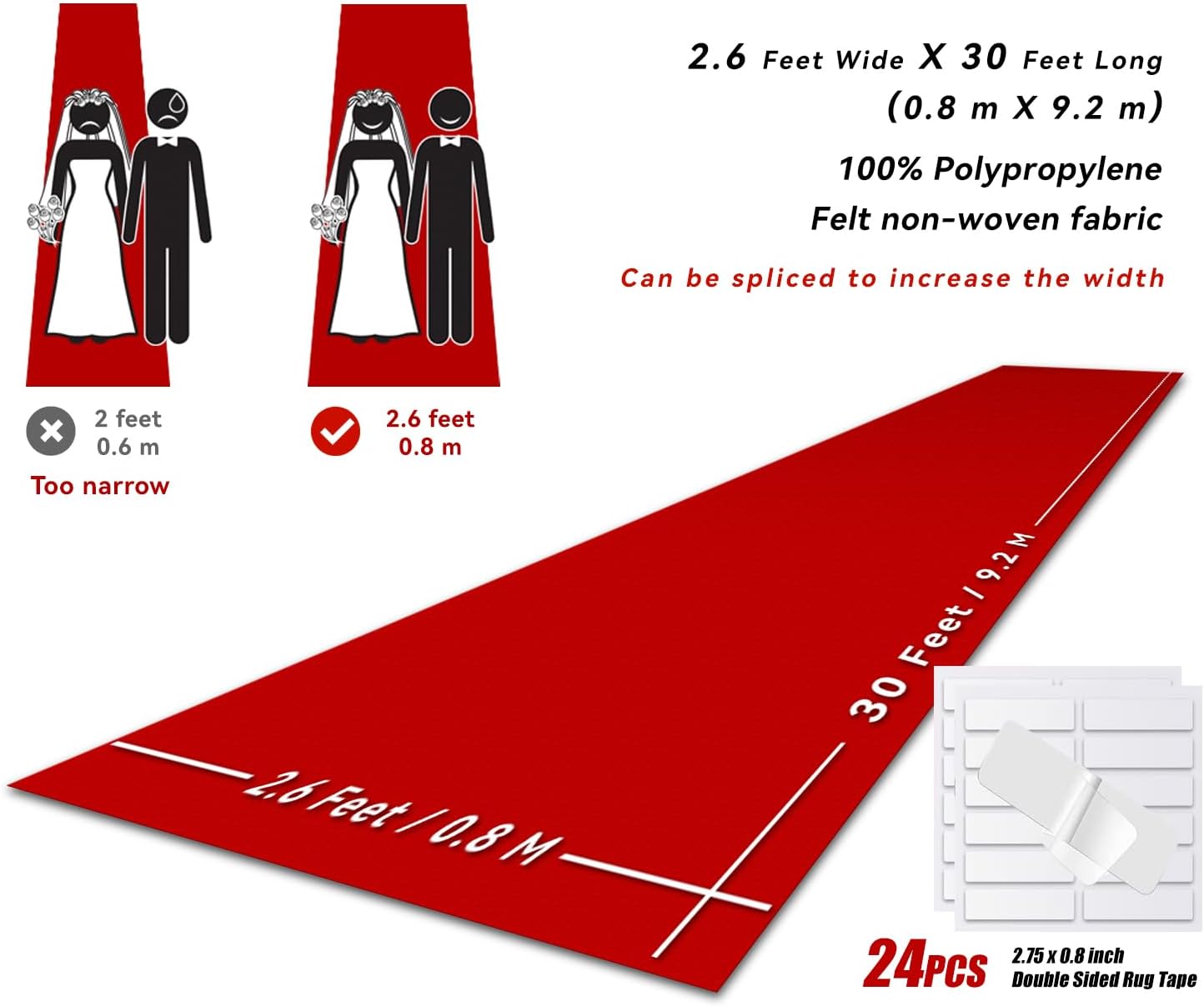 EZLucky Red Carpet Runner 26X30 ft Hollywood Red