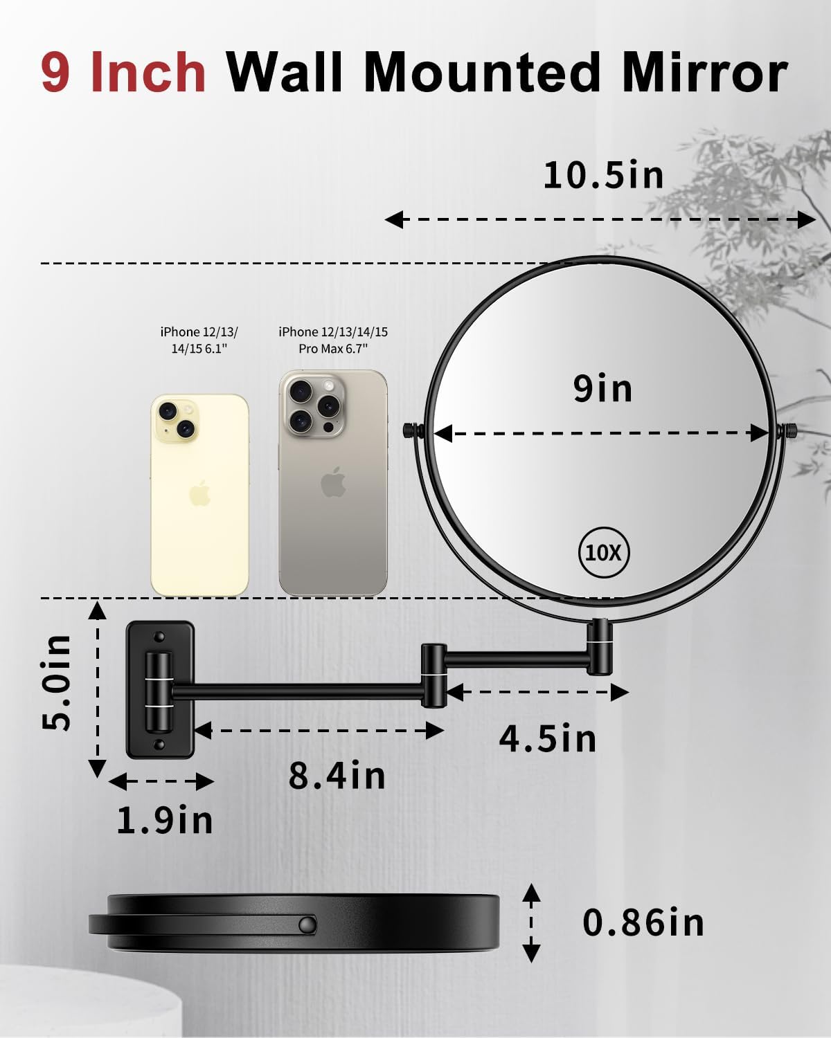 Gospire 9 Inch Double-Sided Magnifying Mirror for Men and Women