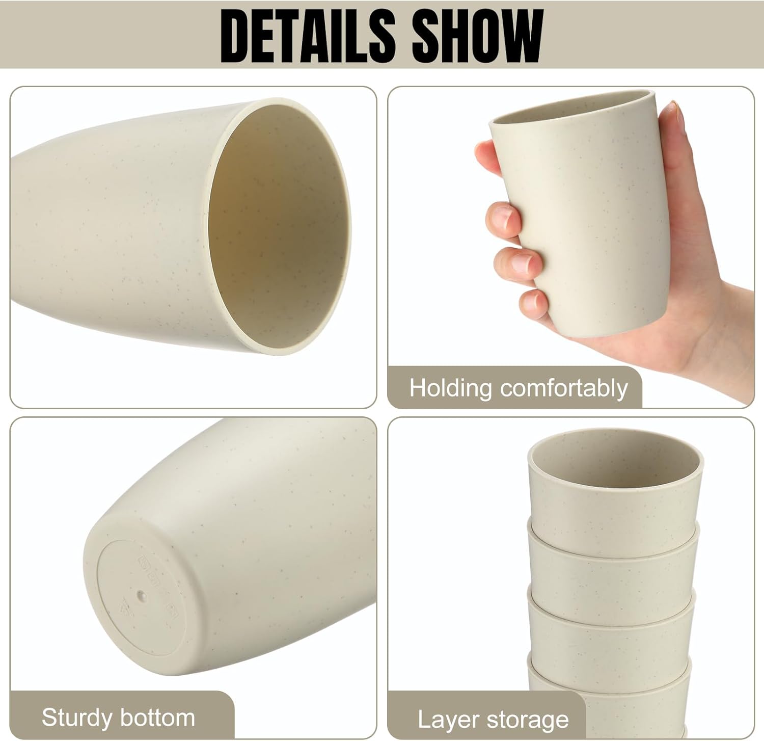 Patelai 12 oz Wheat Straw Cups Set of 48 Beige