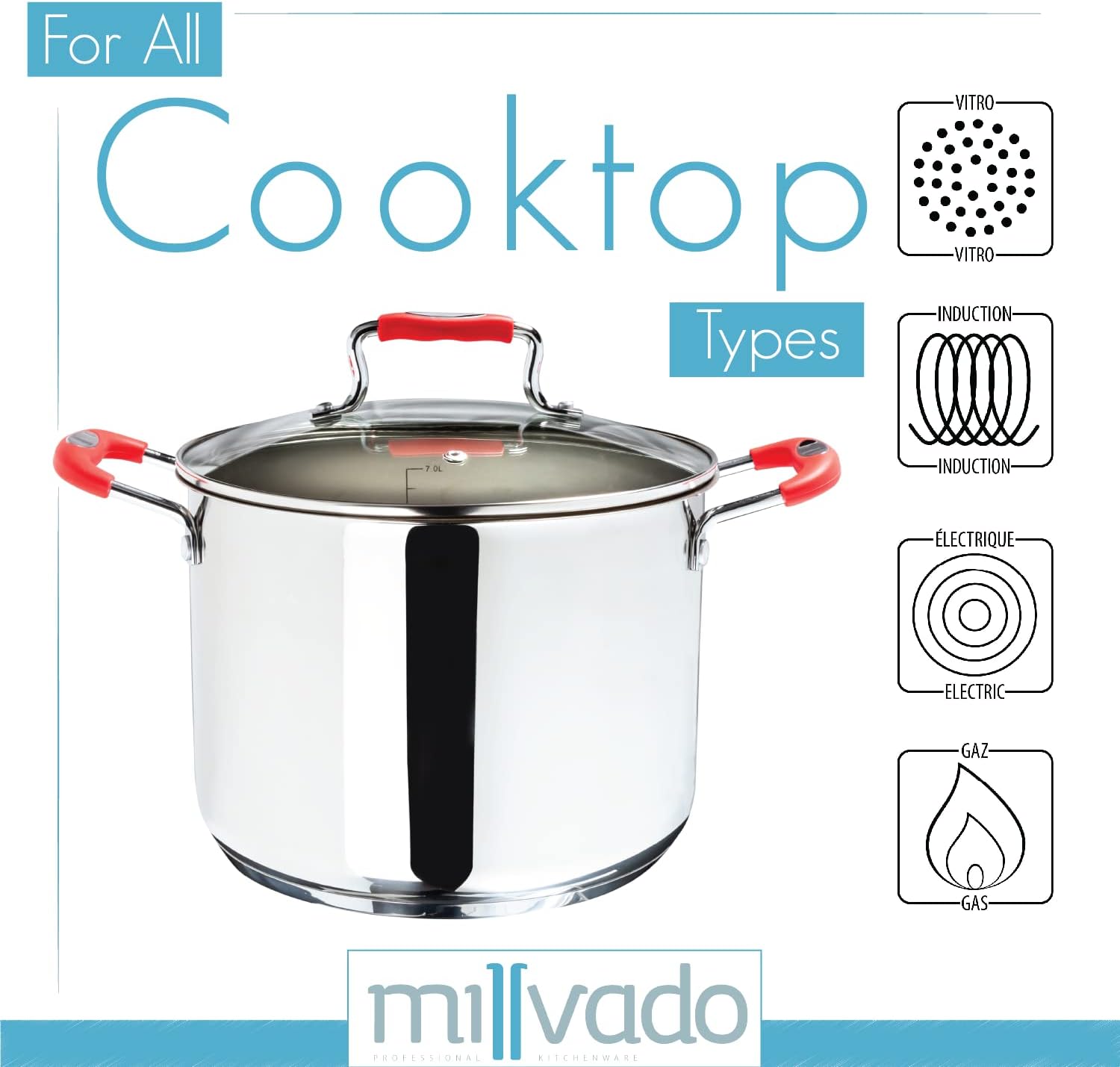 Millvado 84 Qt Stainless Steel Stockpot with Glass Lid and Steam Hole