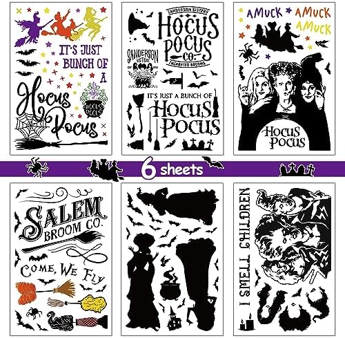 GreenPine 6Pcs Halloween Window Clings Witch Decals Bats Spider Webs