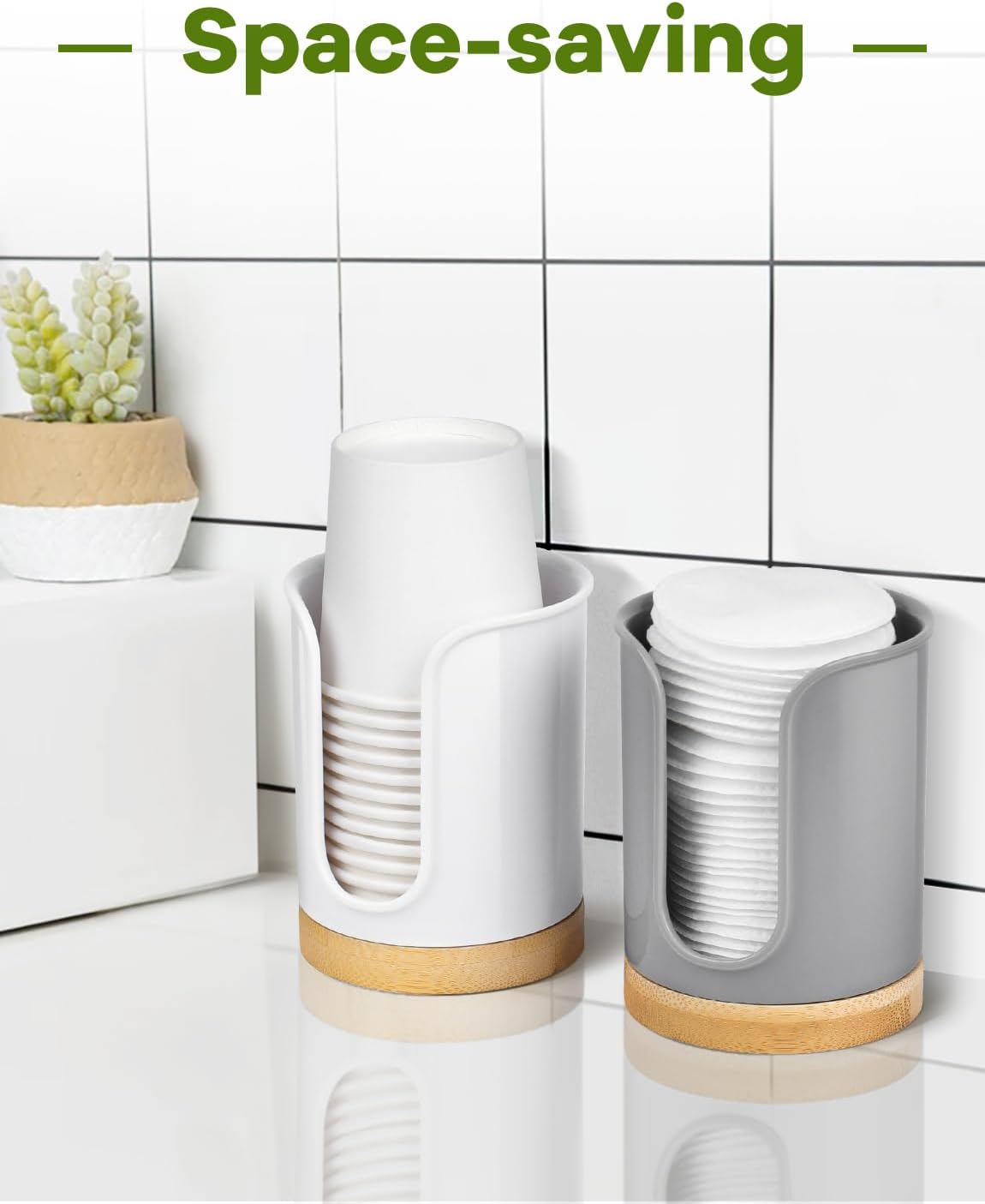 Bathroom Cup Holder Dispenser - PC and Bamboo White Pack of 1