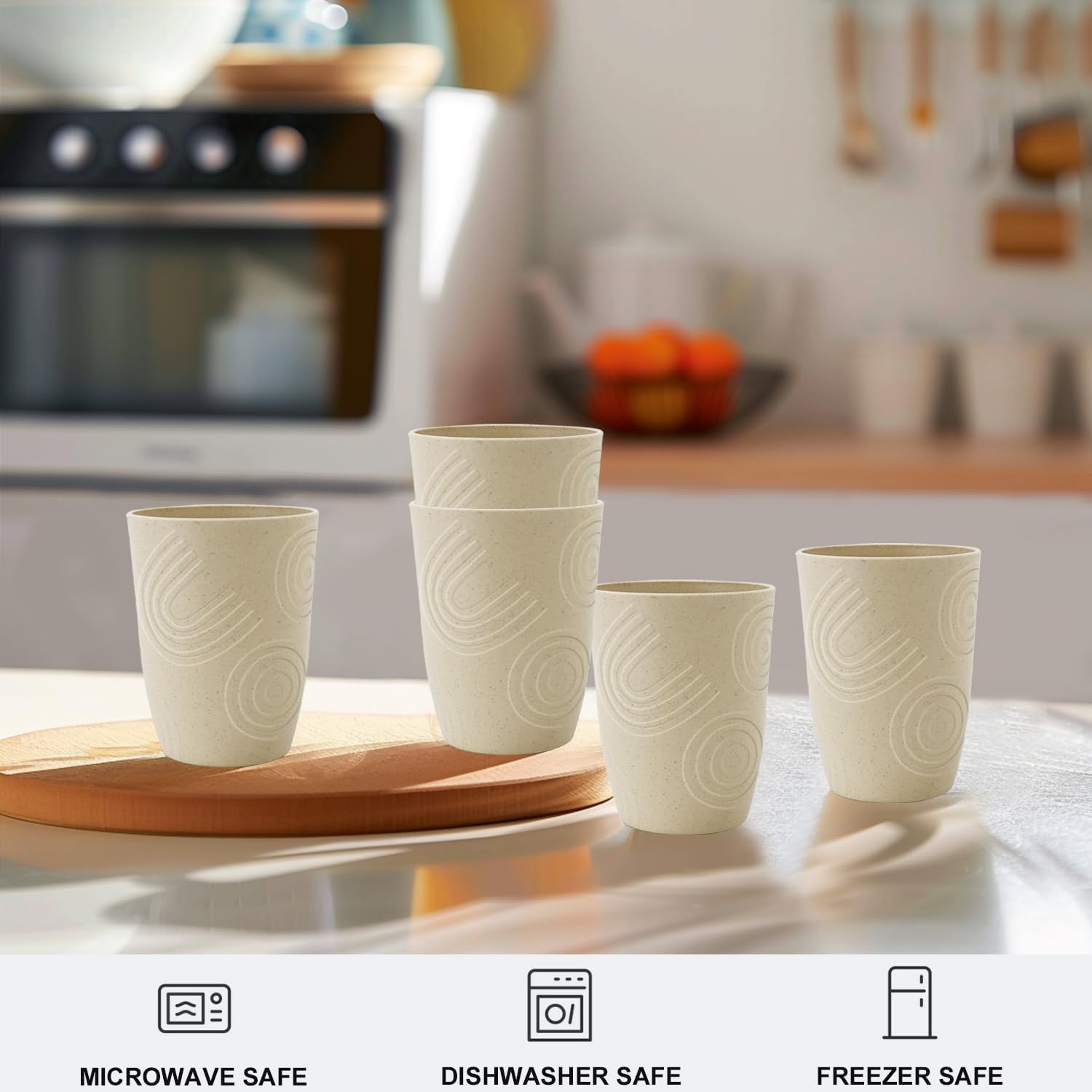 BUSOKIP 12 oz Wheat Straw Cups Set of 6 Beige